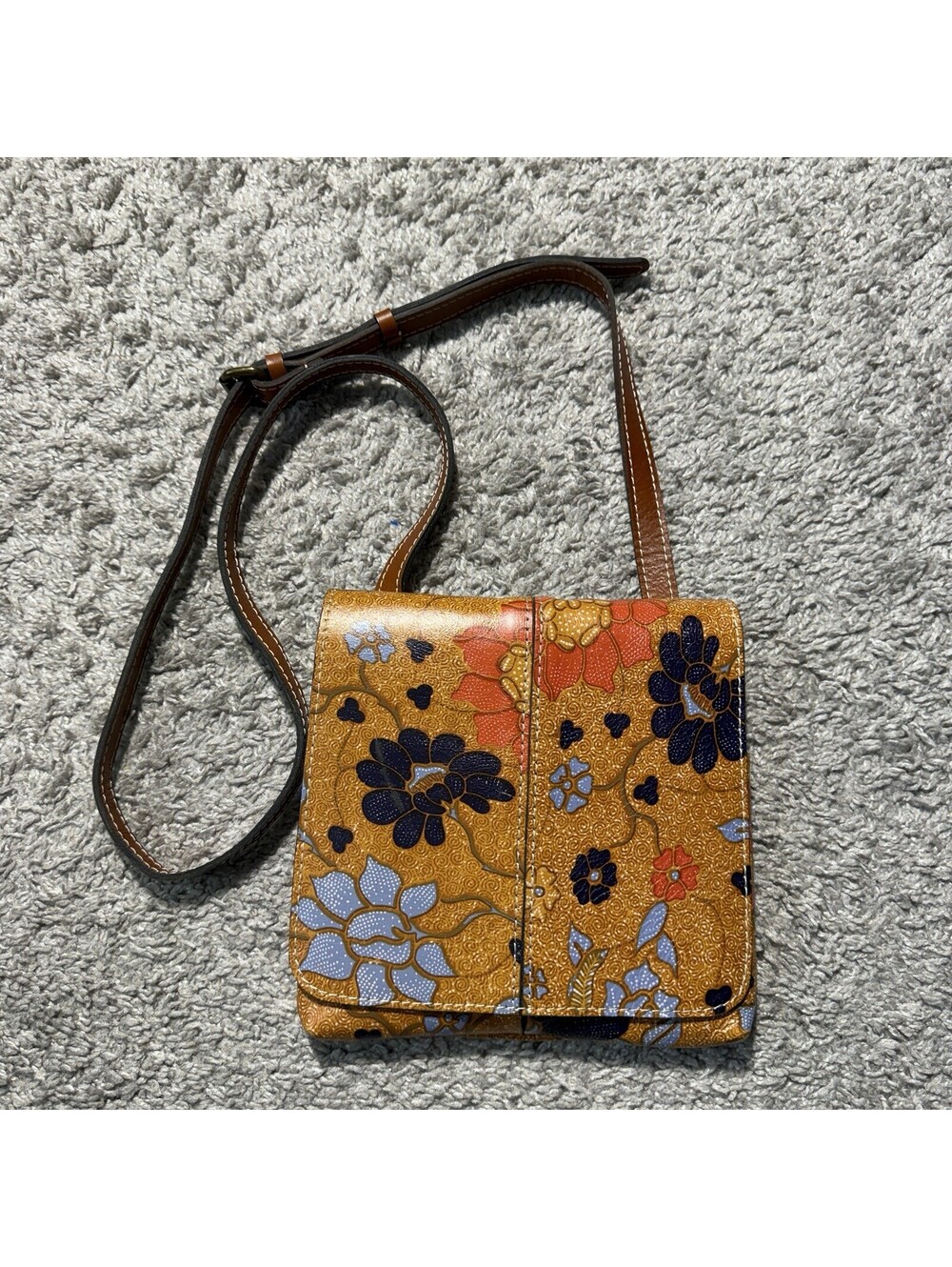 Patricia Nash Italian Leather Floral Crossbody Bag Boho